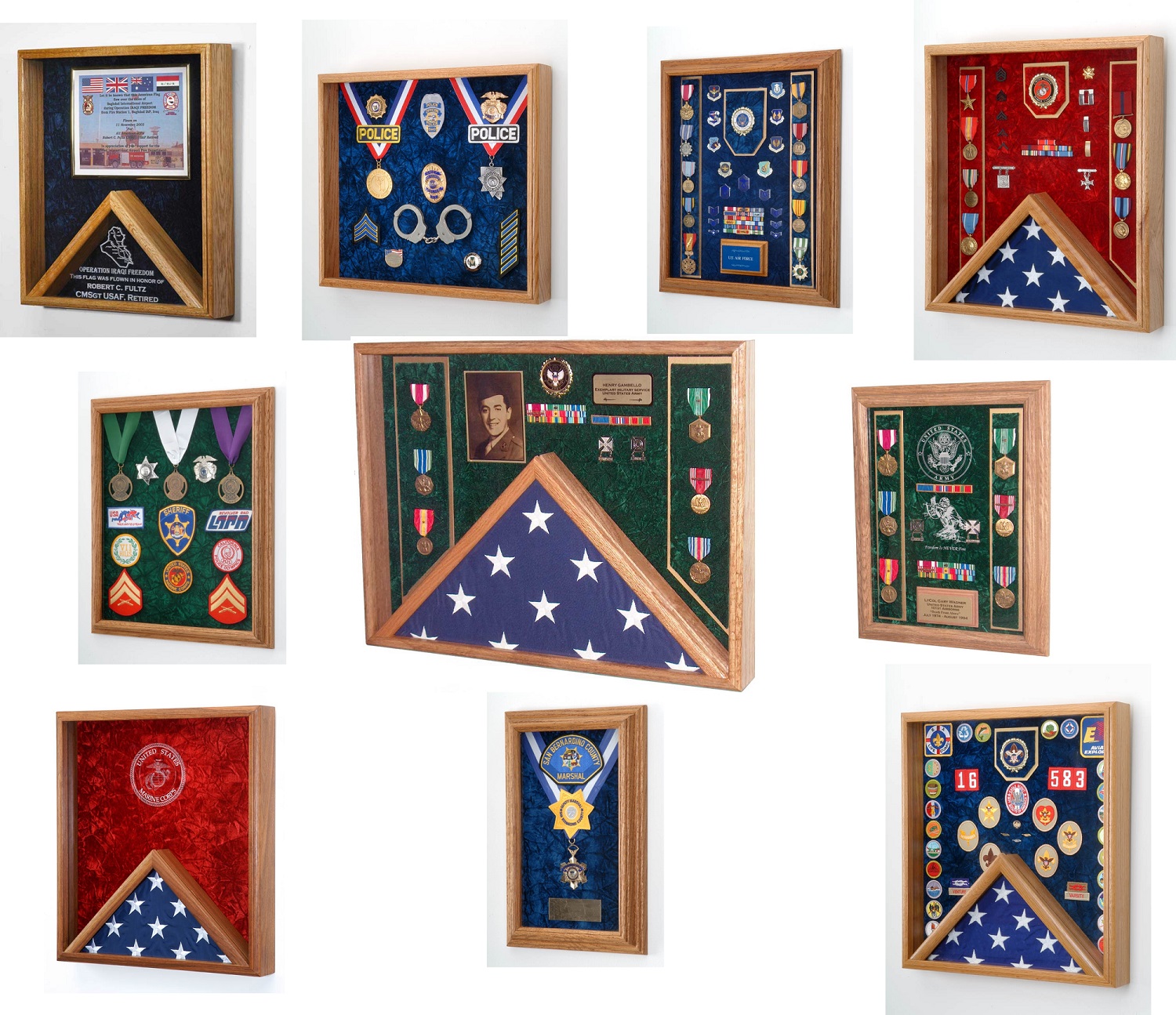 Military Medals Shadow Boxes, Law Enforcement & Firefighter Display Cases Product Samples